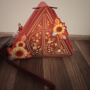 Floral Embroidered Triangle Bag - Red and Brown